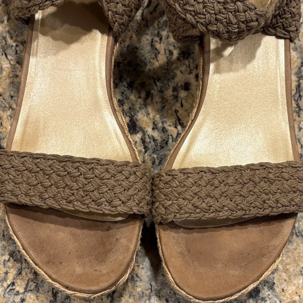 Stuart Weitzman Espadrille Wedge Sandals Ankle Wrap Size 6.5 Neutral - Picture 11 of 13